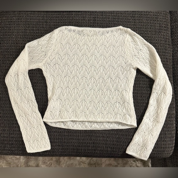 NWOT Abercrombie Merino Wool-Blend Slash Sweater Top in Cream - Picture 3 of 9